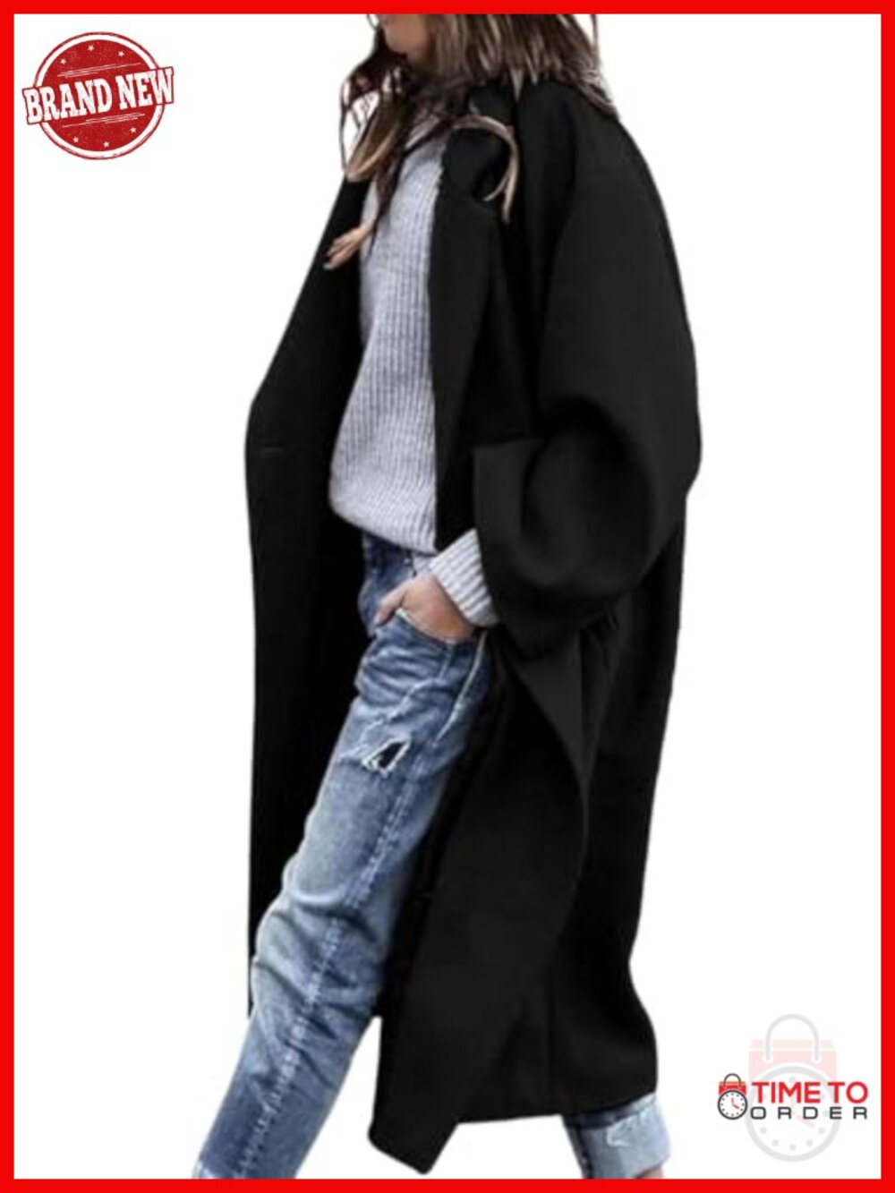 Women's Winter Wool Coat Notch Lapel Single Breasted Mid Long Pea Trench Coat - Picture 1 of 4